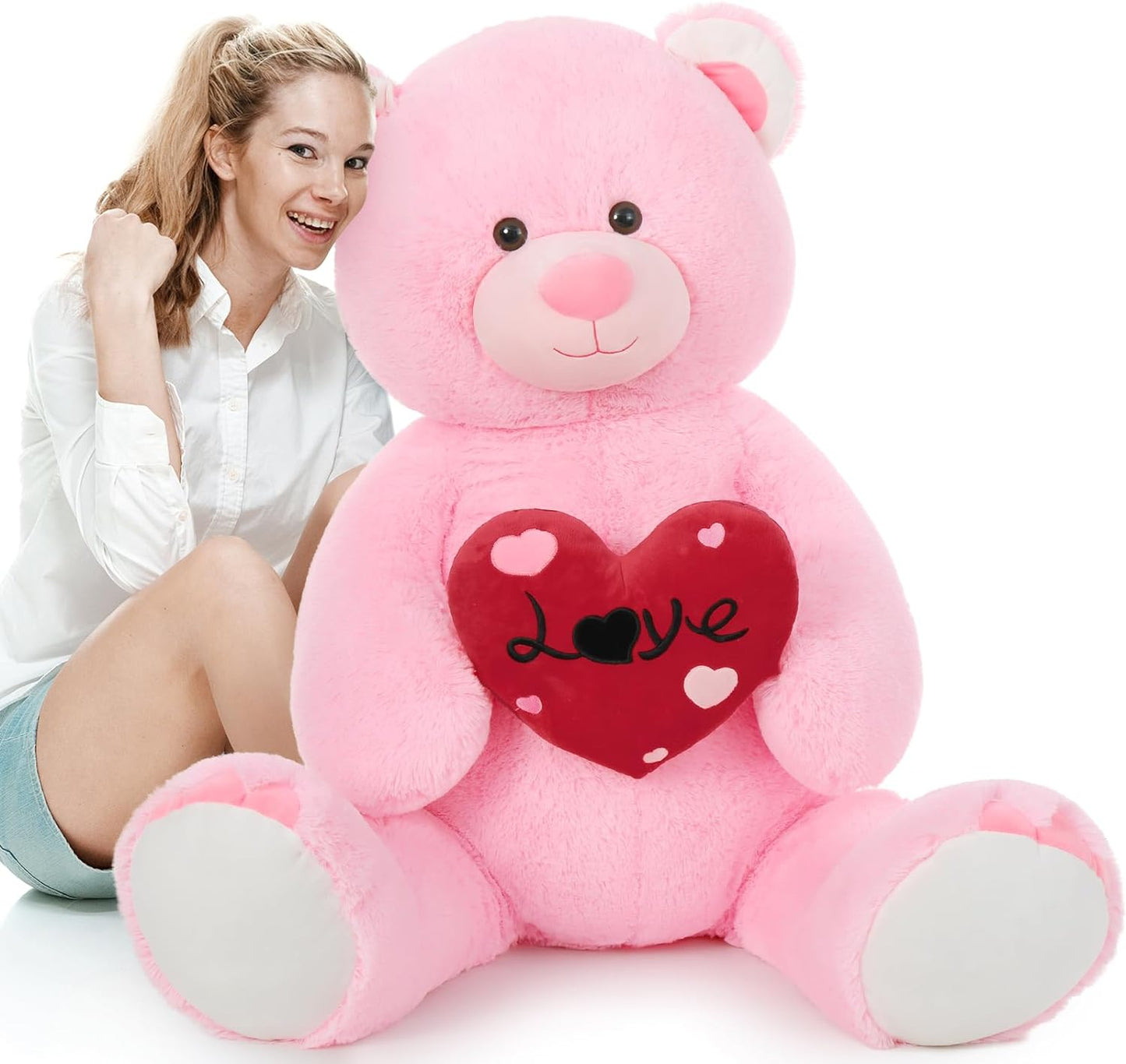 Valentine's Day Teddy Bear Stuffed Animals - 51 Inches Teddy Bear Plush Toys with ' Love ' Heart - Valentine's Day Gift for Girlfriend/Boyfriend - Fluffly Cuddly Plushy Fluffy Toy - Cute Teddy Bear Plush Pillows for Kids - Christmas/Birthday Gift for Children/Teens/Adults - Romantic Anniversary Gift for Wife/Husband - Free Shipping