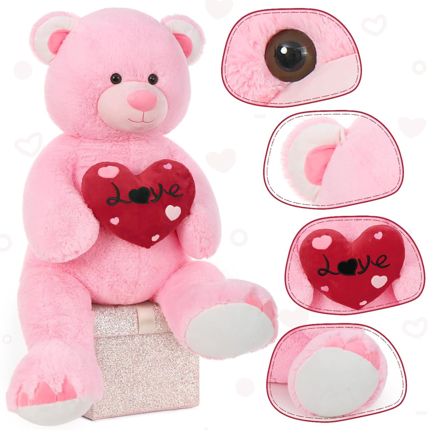 Valentine's Day Teddy Bear Stuffed Animals - 51 Inches Teddy Bear Plush Toys with ' Love ' Heart - Valentine's Day Gift for Girlfriend/Boyfriend - Fluffly Cuddly Plushy Fluffy Toy - Cute Teddy Bear Plush Pillows for Kids - Christmas/Birthday Gift for Children/Teens/Adults - Romantic Anniversary Gift for Wife/Husband - Free Shipping