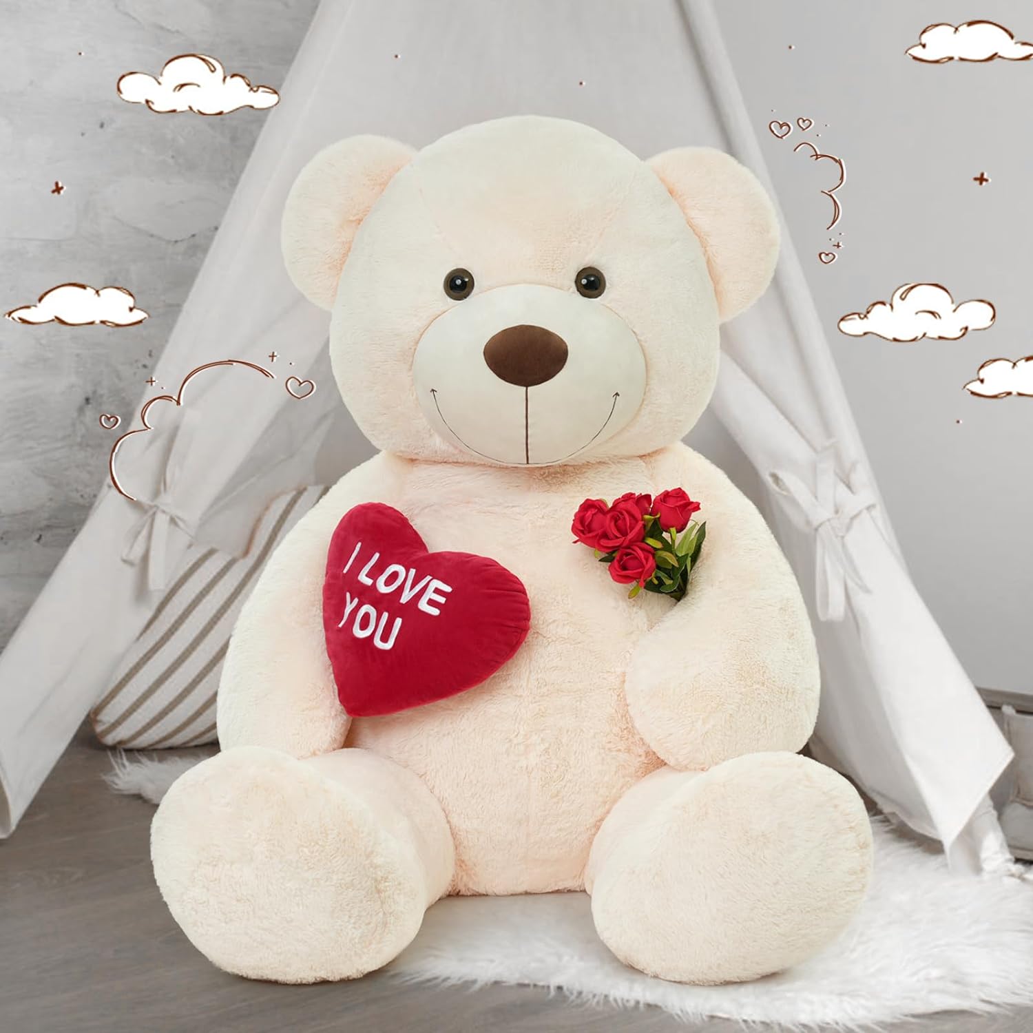 Giant Teddy Bear Plush Toy, Brown/Beige/Pink, 35.4/51/72 Inches