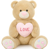 43 Inch Light Brown Teddy Bear Plush Toy Holding Pink Heart