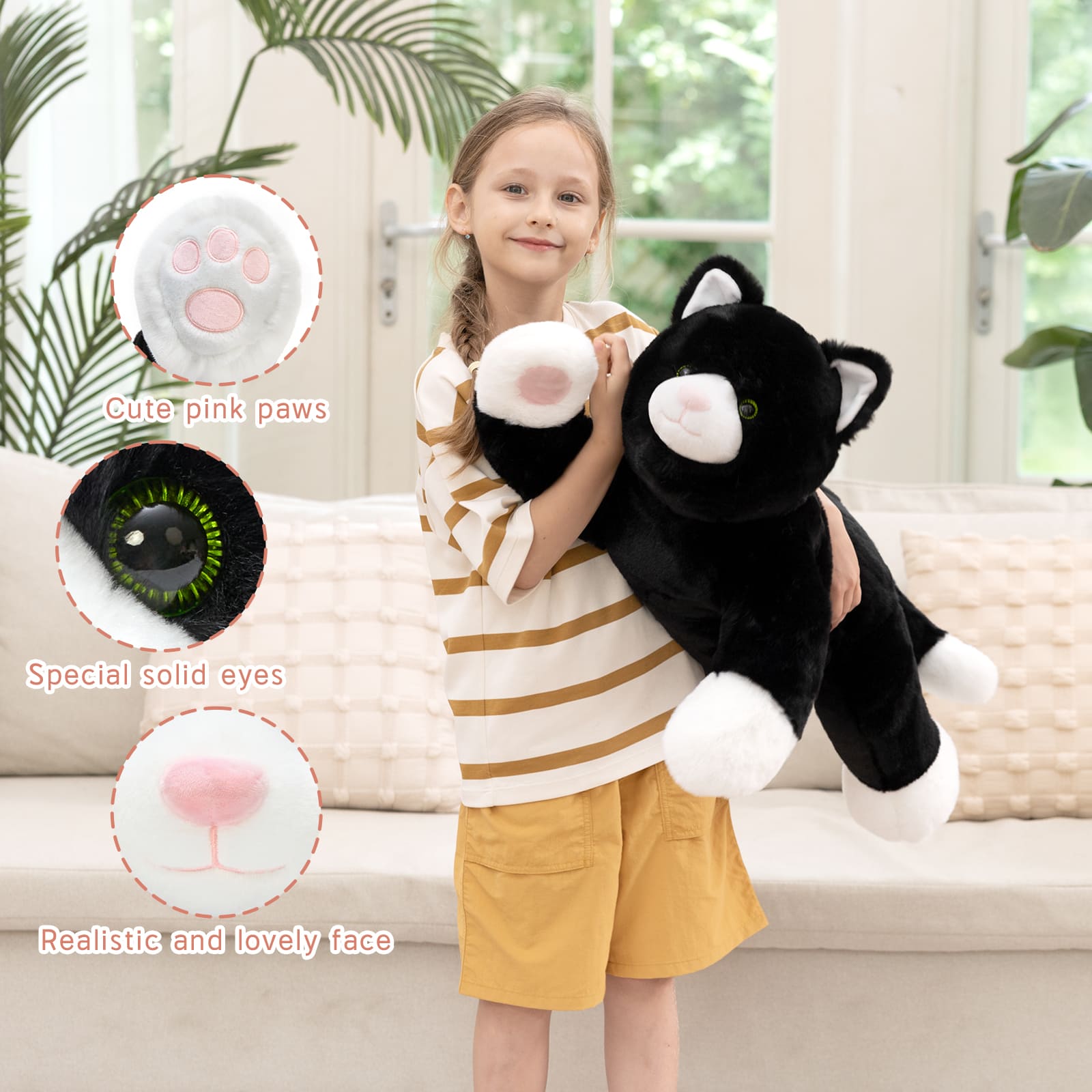 Black Cat Weighted Plush Toys Kitty Stuffed Animals, 31.5 Inches