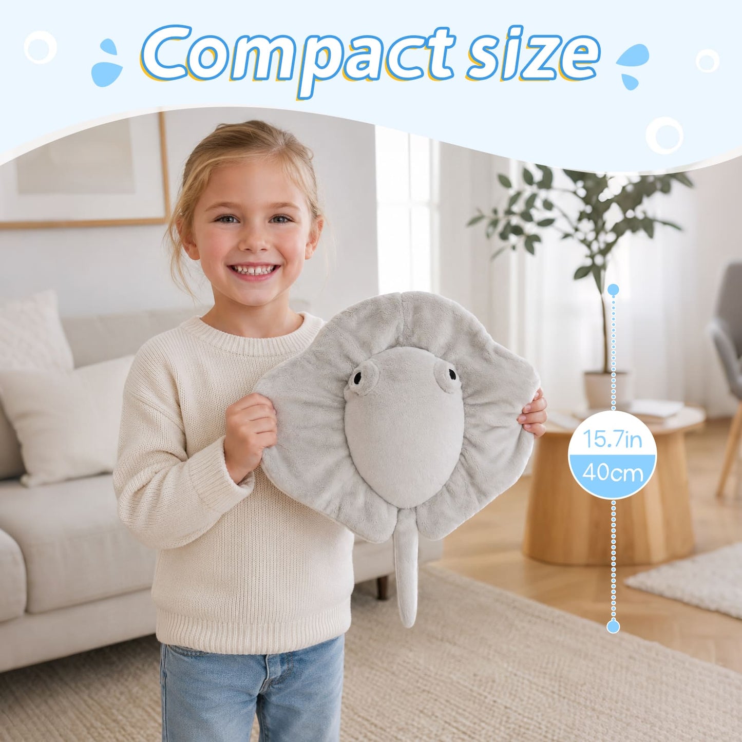 15.7 inch weighted stingray plush toy soft sensory stuffed animal for kids calming comfort plush pillow