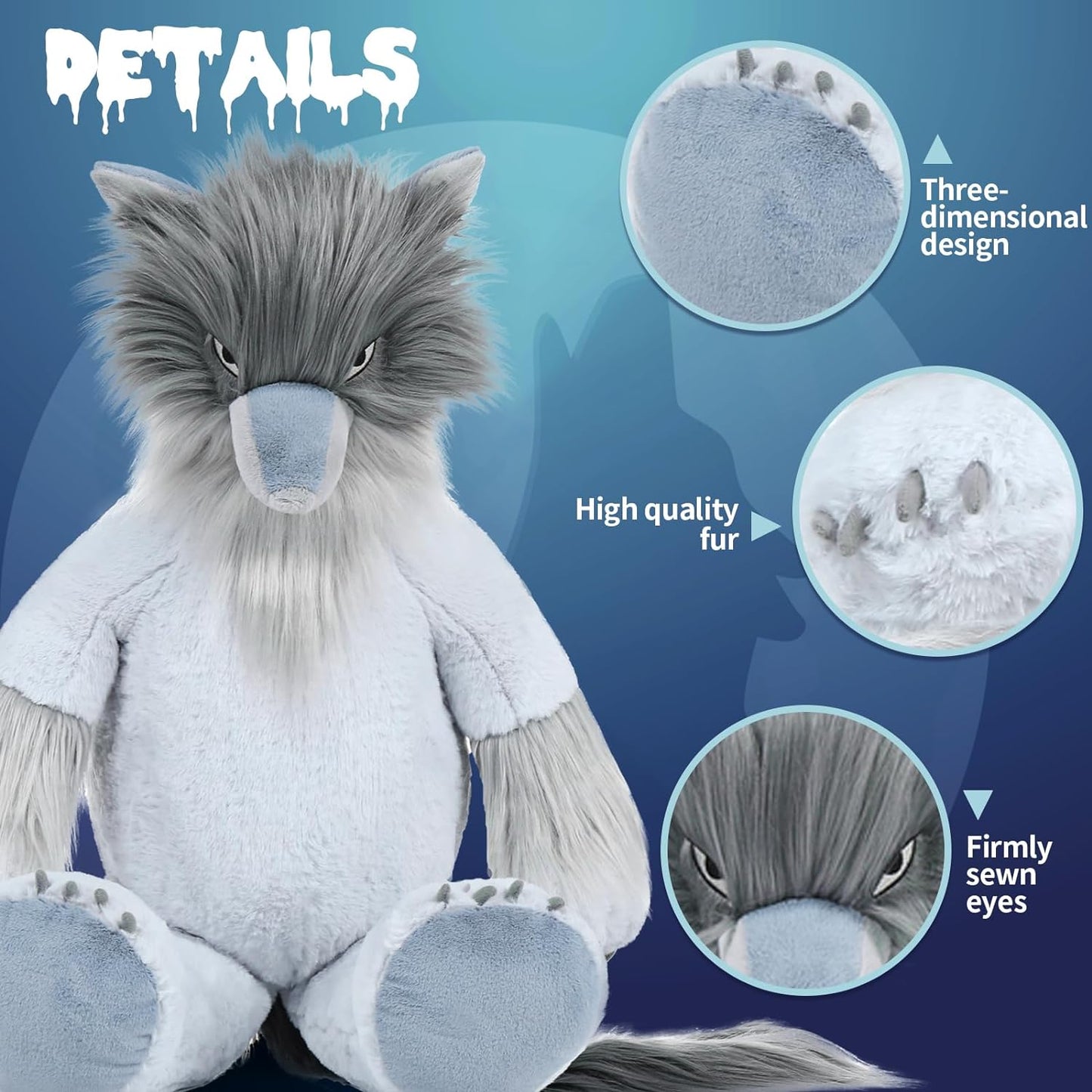 Werewolf Plush Toy - Grey Wolfman Stuffed Animals - 36 Inches Wolf Plush Dolls - TeeTurtle - The Original Werewolf Plushie - Perfect for Halloween - Halloween Gift Ideas - April Fools' Day Prank Gifts