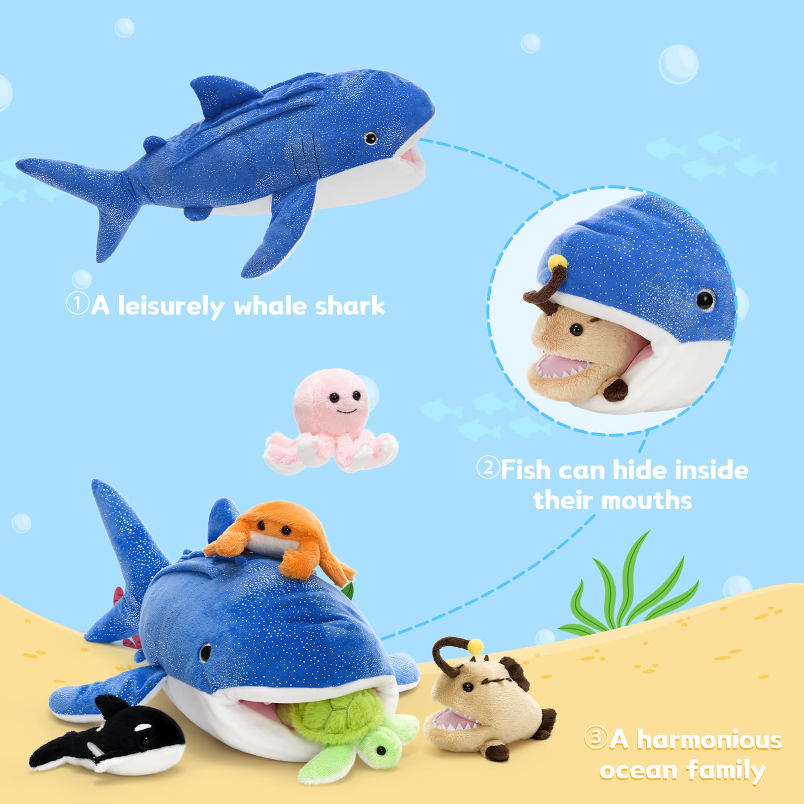 Whale Shark Teddy Soft Toy with 5 Ocean Animals Inside, 23.6 Inches