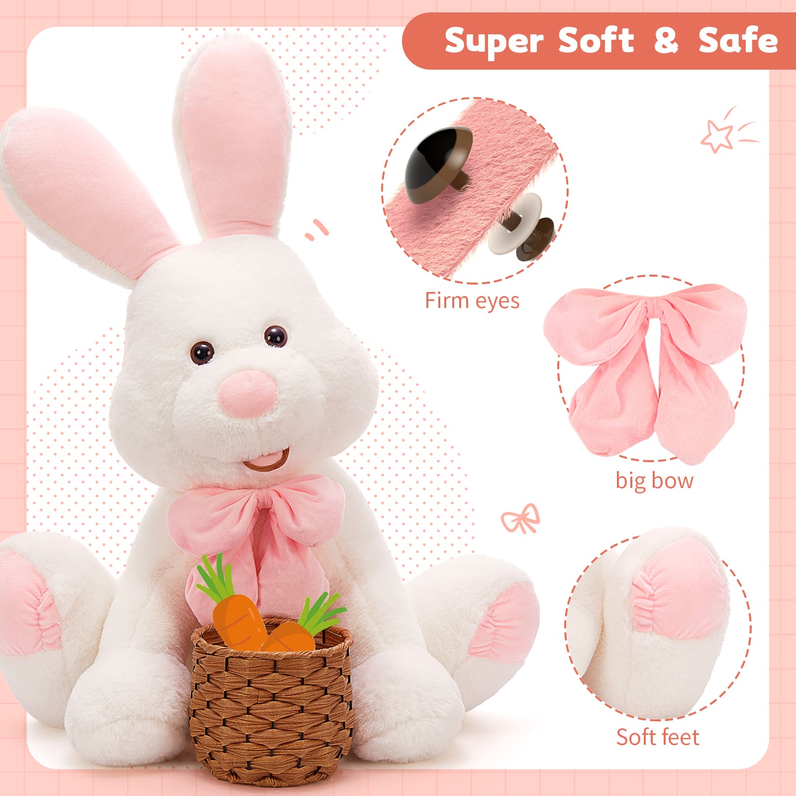 Big Bunny Plush Toy Rabbit Stuffed Animals, Grey/White, 31.4 Inches