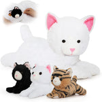 Lifelike White Cat Plush Toys - Realistic White Cat Plush Dolls - Stuffed Kitten Babies with Their Mom - Stuffed Animals With Babies in the Belly - Cute Kitten Stuffed Toys - Cute Gift for Children
