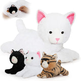 Lifelike White Cat Plush Toys - Realistic White Cat Plush Dolls - Stuffed Kitten Babies with Their Mom - Stuffed Animals With Babies in the Belly - Cute Kitten Stuffed Toys - Cute Gift for Children