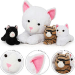Lifelike White Cat Plush Toys - Realistic White Cat Plush Dolls - Stuffed Kitten Babies with Their Mom - Stuffed Animals With Babies in the Belly - Cute Kitten Stuffed Toys - Cute Gift for Children