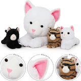 Lifelike White Cat Plush Toys - Realistic White Cat Plush Dolls - Stuffed Kitten Babies with Their Mom - Stuffed Animals With Babies in the Belly - Cute Kitten Stuffed Toys - Cute Gift for Children