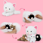 Lifelike White Cat Plush Toys - Realistic White Cat Plush Dolls - Stuffed Kitten Babies with Their Mom - Stuffed Animals With Babies in the Belly - Cute Kitten Stuffed Toys - Cute Gift for Children