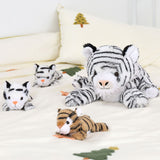 17.7 Inch White Tiger Plush Toy with Three Baby Tigers