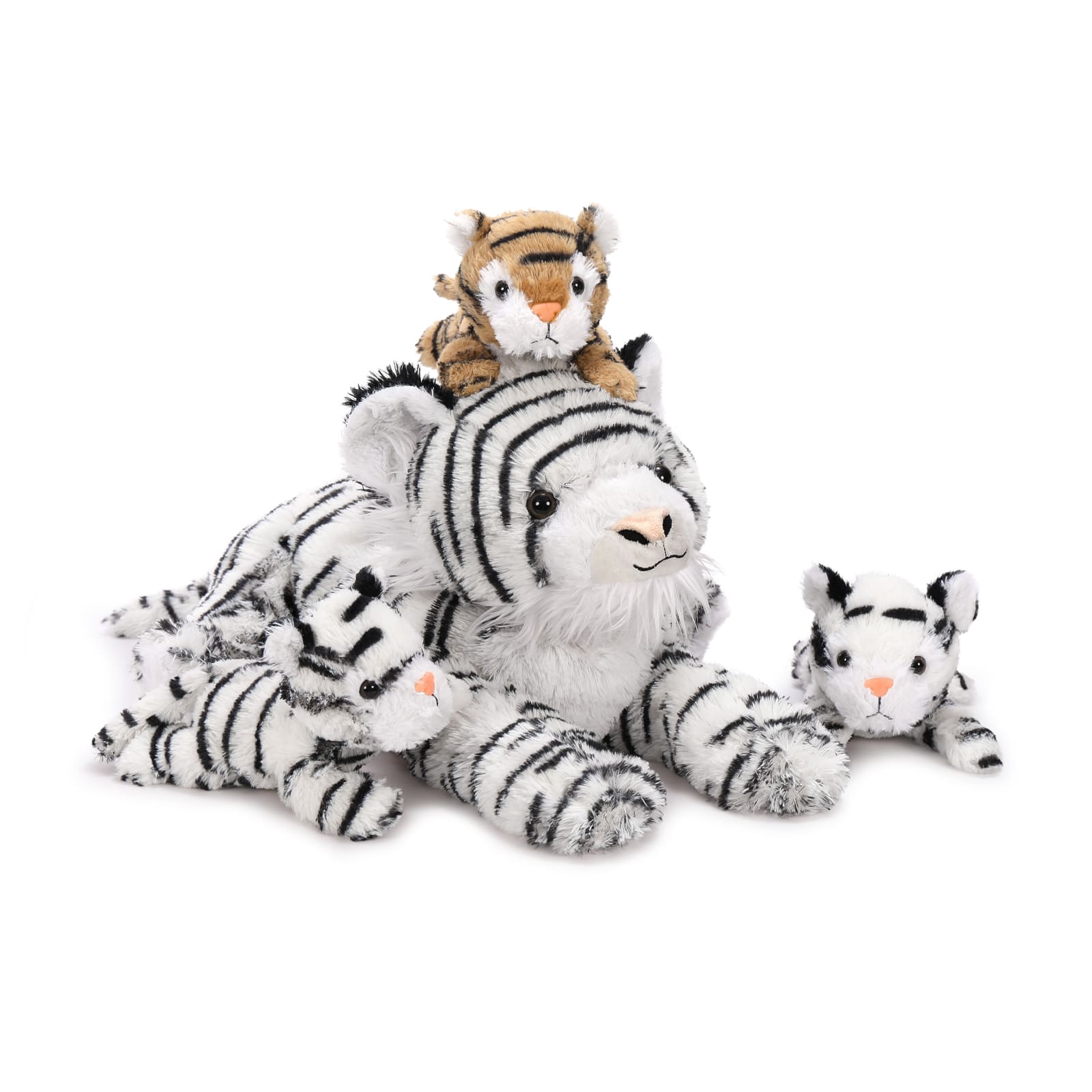 17.7 Inch White Tiger Plush Toy with Three Baby Tigers