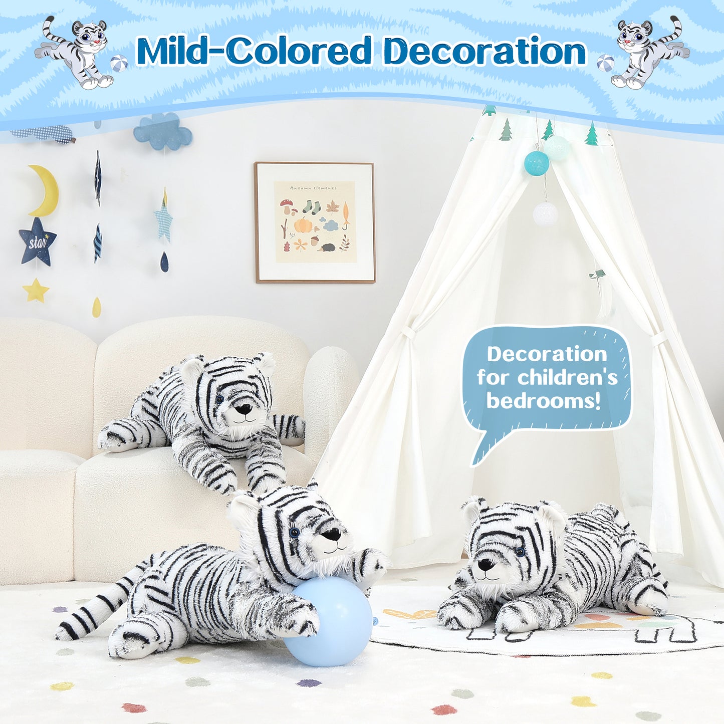 White Tiger Stuffed Animal, 22 Inches - MorisMos Jungle Plush Toys