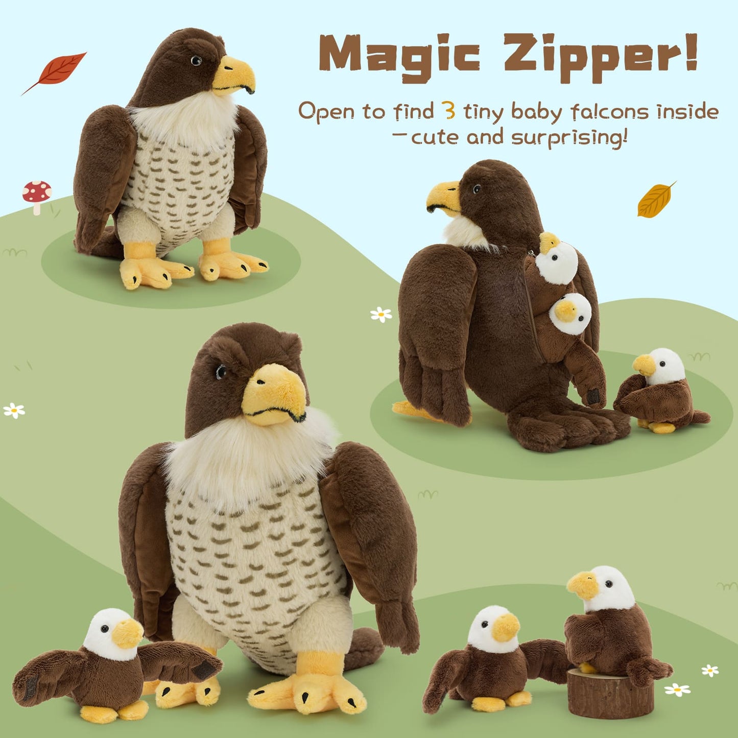 Eagle Stuffed Animals with Three Baby Eaglets Inside - Wildlife Stuffed Animals - Funny Plush Toys for Children - Free Shipping Worldwide