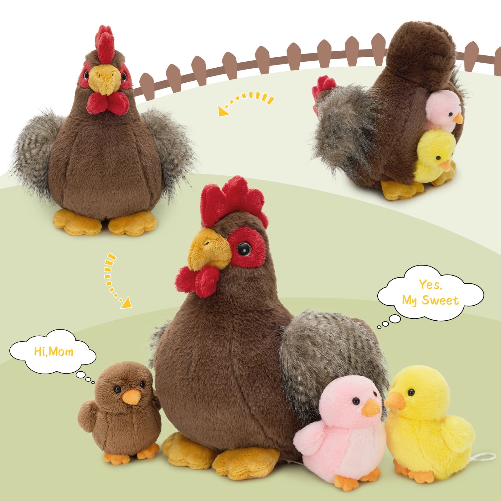 Chicken Stuffed Animals Wind Up Plush Toys, 11.8 Inches