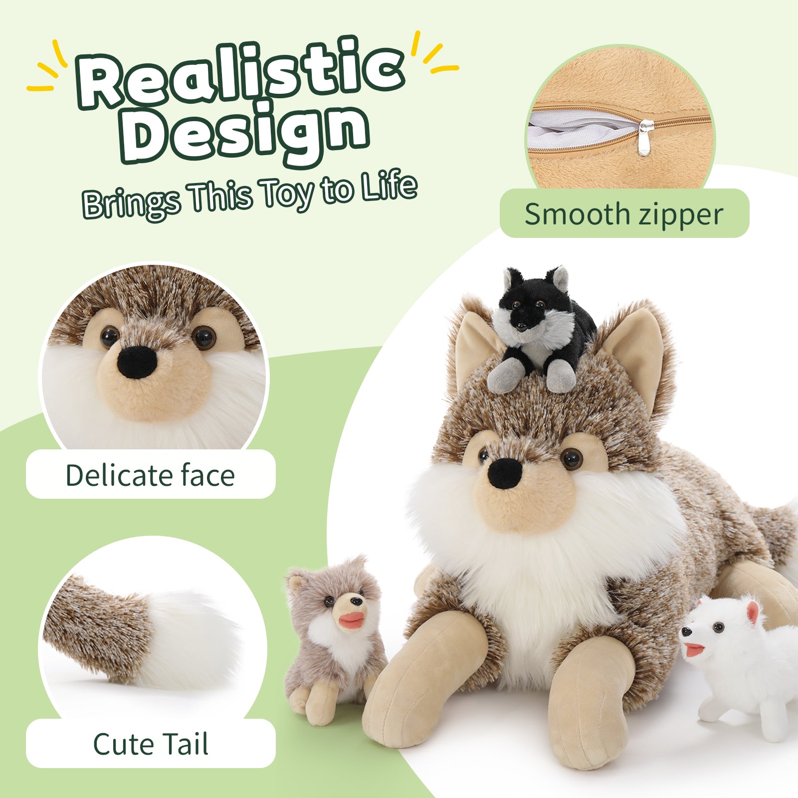 Wolf Stuffed Animals with Babies Inside the Belly - Jungle Safari Stuffed Animals - Zoo Souvenirs - Jungle Theme Party Favors - Free Shipping Now