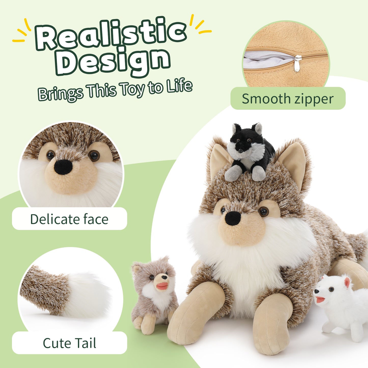 Wolf Stuffed Animals with Babies Inside the Belly - Jungle Safari Stuffed Animals - Zoo Souvenirs - Jungle Theme Party Favors - Free Shipping Now