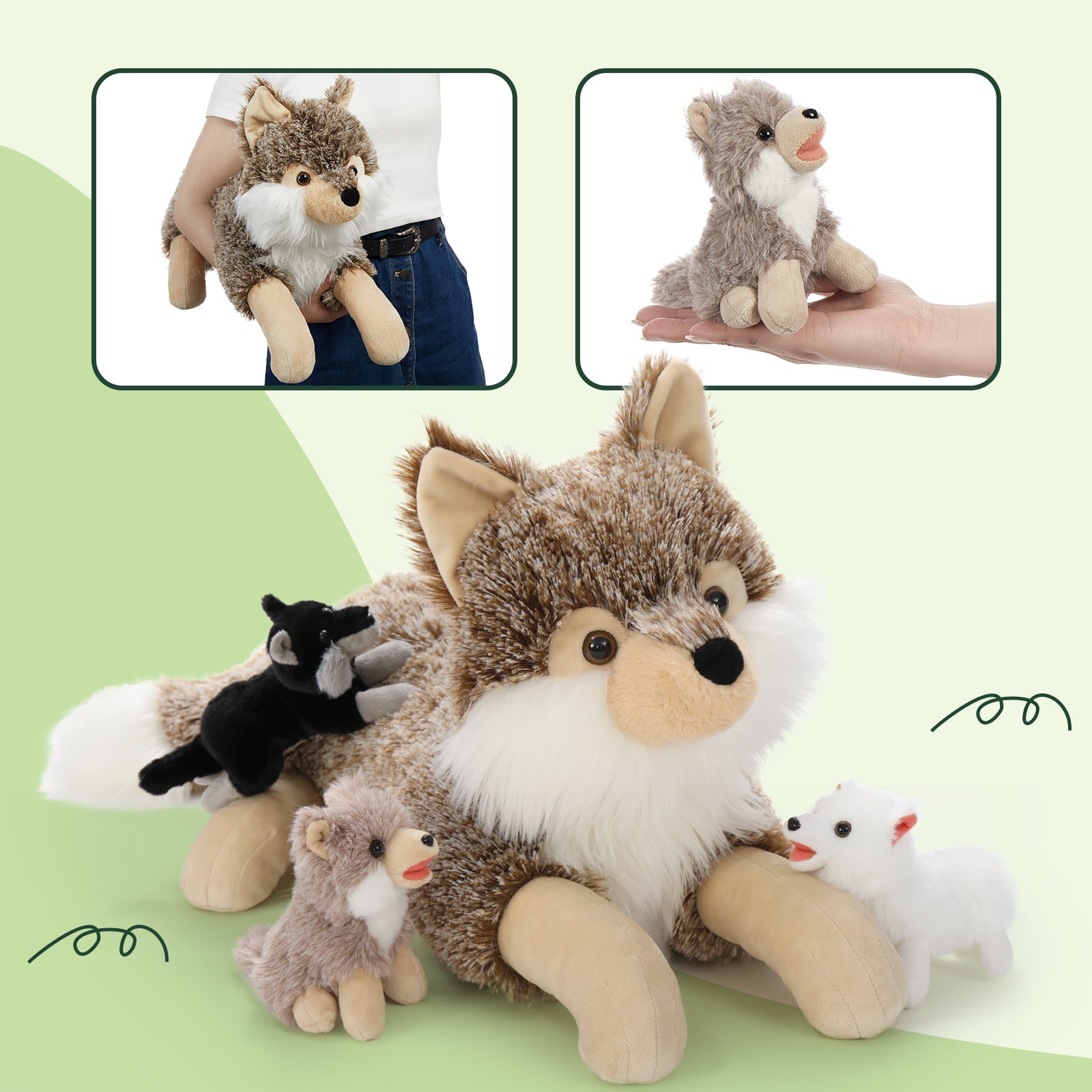 Wolf Stuffed Animals with Babies Inside the Belly - Jungle Safari Stuffed Animals - Zoo Souvenirs - Jungle Theme Party Favors - Free Shipping Now