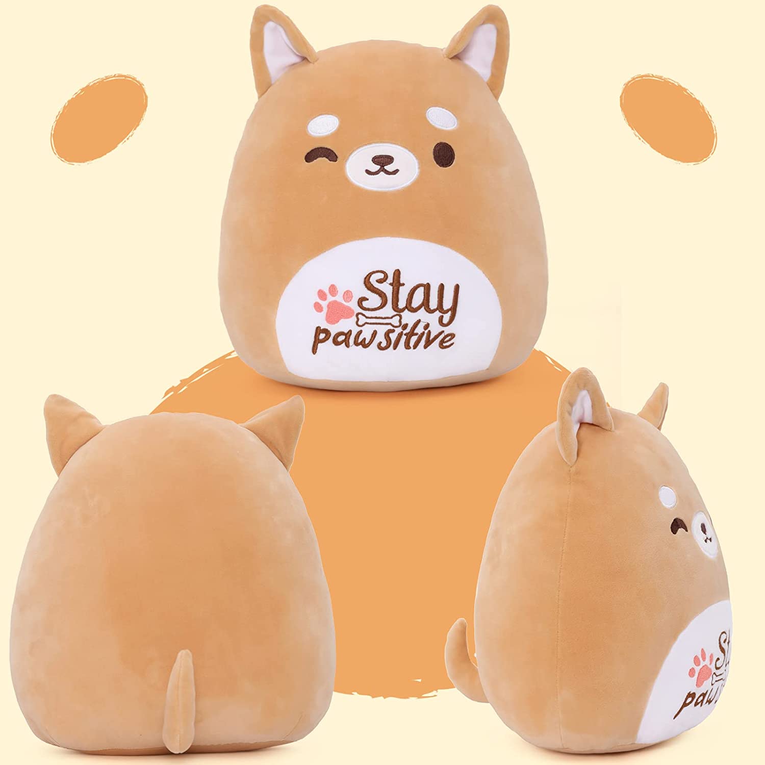 Corgi Akita Stuffed Animal Throw Pillow, 12 Inches