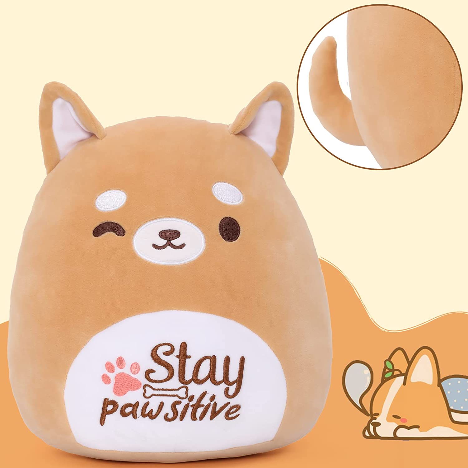 Corgi Akita Stuffed Animal Throw Pillow, 12 Inches