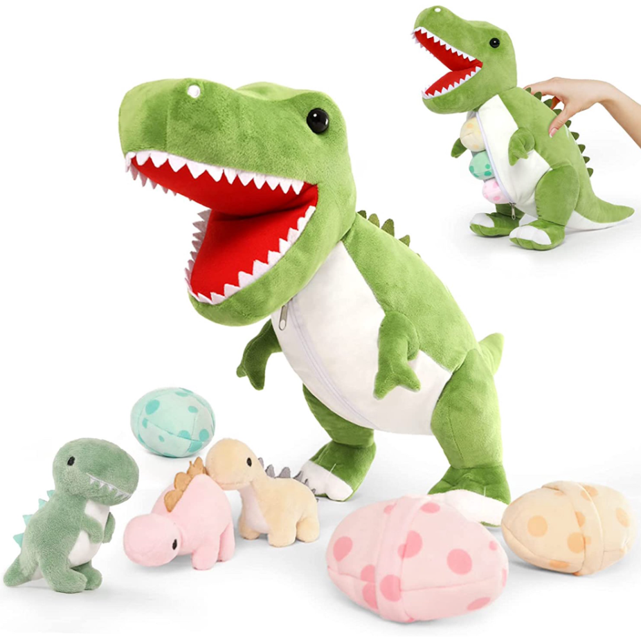MorisMos Plush Dinosaur Stuffed Animal 23.6'' Mommy Stuffed Dinosaur with 3 Babies