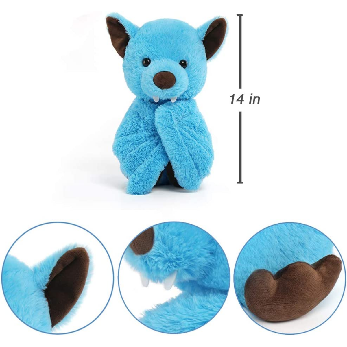 Bat Stuffed Animal Toy, Blue/Pink/Grey, 14 Inches