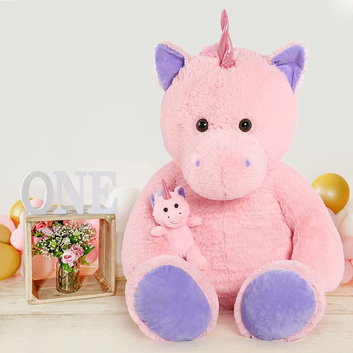 Giant Unicorn Plush Toys - Pink Unicorn Stuffed Animals 51 Inches - Cute Cartoon Unicorn Large Plush Pillows for Kids - Stuffed Animal Unicorn Baby with Its Mom - Birthday/Christmas Gift for Kids Teens Adults - Free Shipping