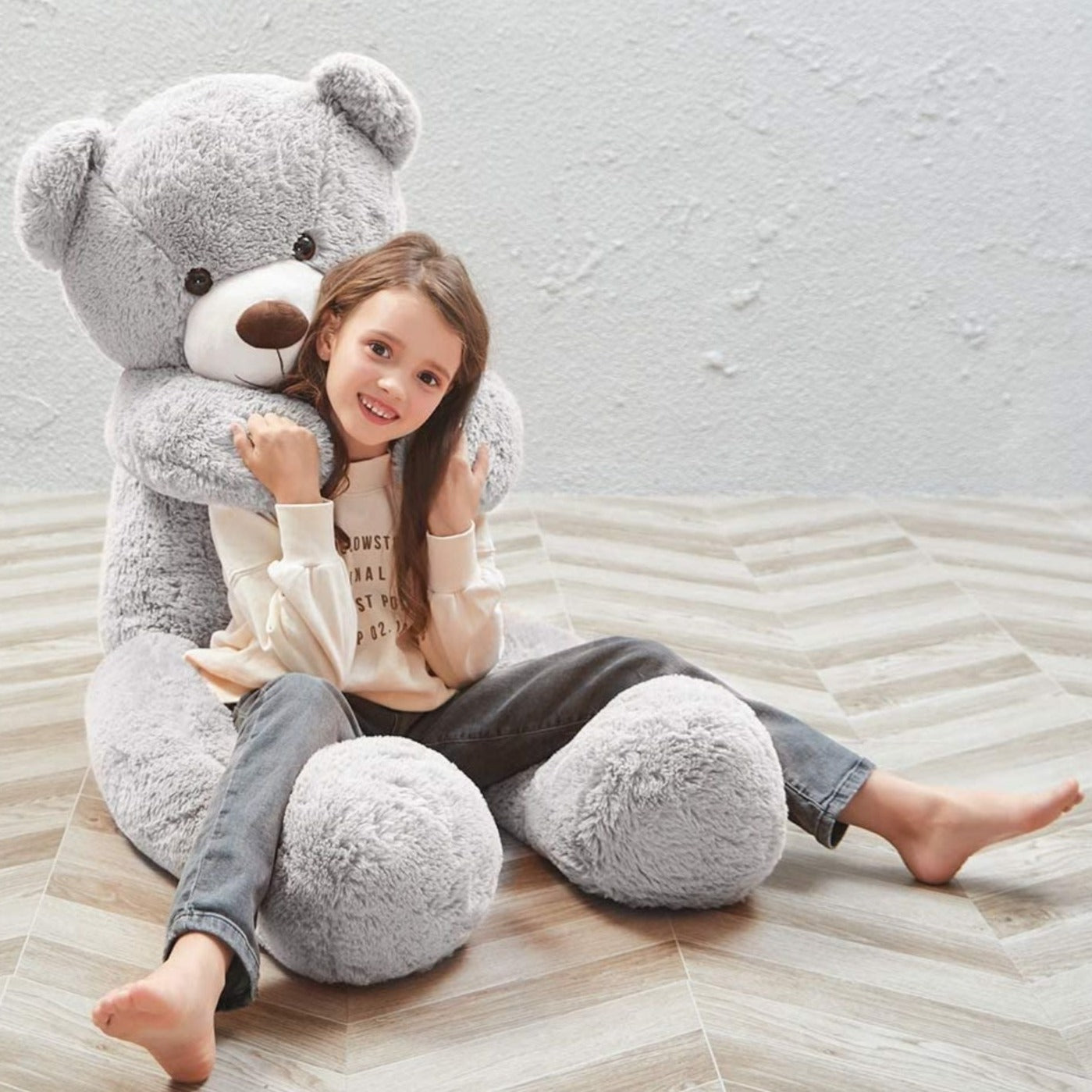 Grey Teddy Bear Plush Toys - Happy Smiling Face Pluffy Teddy Bear - Giant Teddy Bear Stuffed Animals - Teddy Bear Theme Baby Shower - Cute Teddy Bear Plush Dolls - Valentine's Day Teddy Bears&Gifts - Anniversary Gift for Wife/Husband - Vday Gift for Girlfriend/Boyfriend