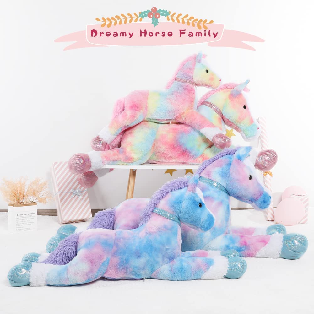 Giant Colorful Horse Stuffed Toy, Pink/Blue, 35/47 Inches