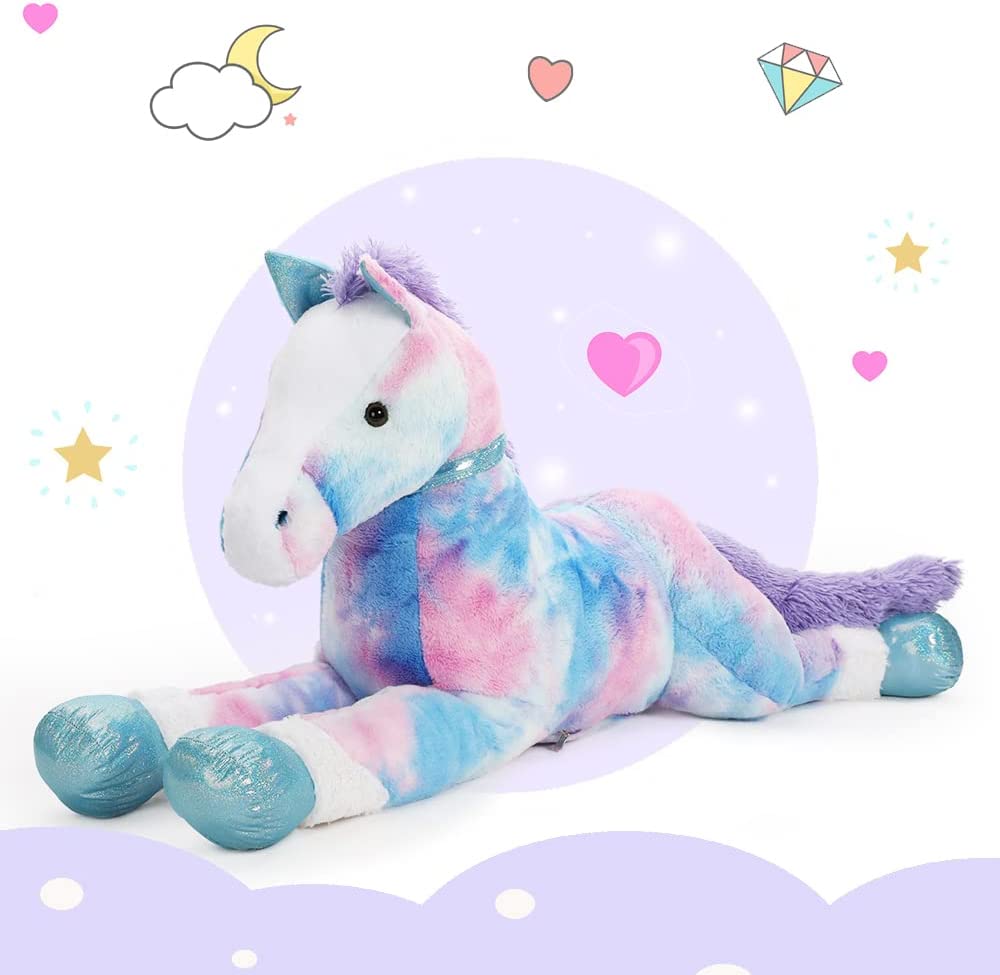 Big Colorful Horse Stuffed Animals Horse Plush Toys, Pink/Blue, 35/47 Inches - MorisMos Farm Stuffed Animals - Free Shipping