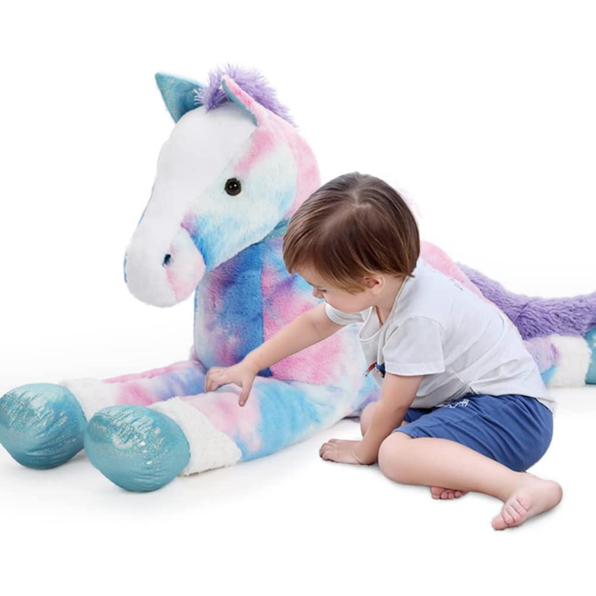 Big Colorful Horse Stuffed Animals Horse Plush Toys, Pink/Blue, 35/47 Inches - MorisMos Farm Stuffed Animals - Free Shipping