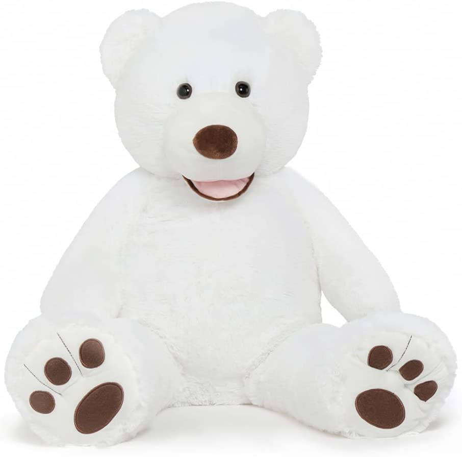 Giant White Teddy Bear Plush Toys - White 5 FT Teddy Bear Plush Dolls - Smiling Teddy Bear Stuffed Animals - Valentine's Day Teddy Bear Plushies - Teddy Bear Theme Baby Shower - We Can Bearly Wait Baby Shower Decor - Romantic Valentine's Day Gift