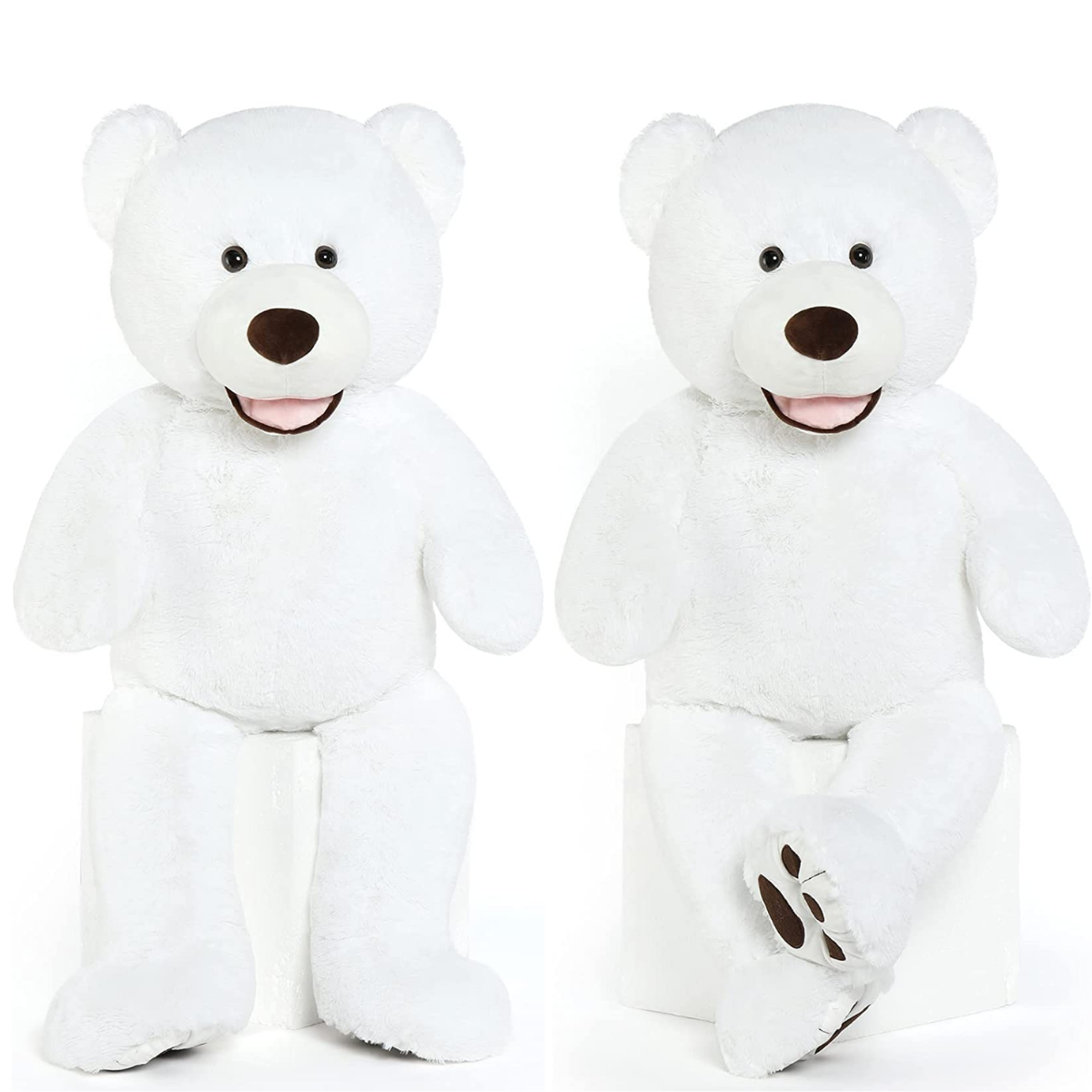 Giant White Teddy Bear Plush Toys - White 5 FT Teddy Bear Plush Dolls - Smiling Teddy Bear Stuffed Animals - Valentine's Day Teddy Bear Plushies - Teddy Bear Theme Baby Shower - We Can Bearly Wait Baby Shower Decor - Romantic Valentine's Day Gift