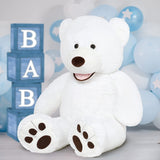 Giant White Teddy Bear Plush Toys - White 5 FT Teddy Bear Plush Dolls - Smiling Teddy Bear Stuffed Animals - Valentine's Day Teddy Bear Plushies - Teddy Bear Theme Baby Shower - We Can Bearly Wait Baby Shower Decor - Romantic Valentine's Day Gift