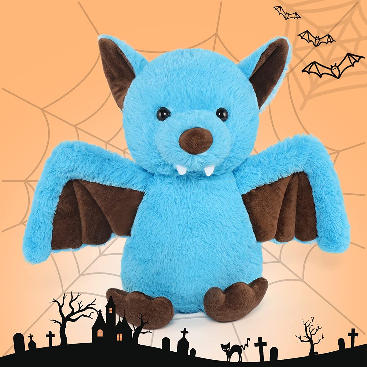 Bat Stuffed Animal Toy, Blue/Pink/Grey, 14 Inches