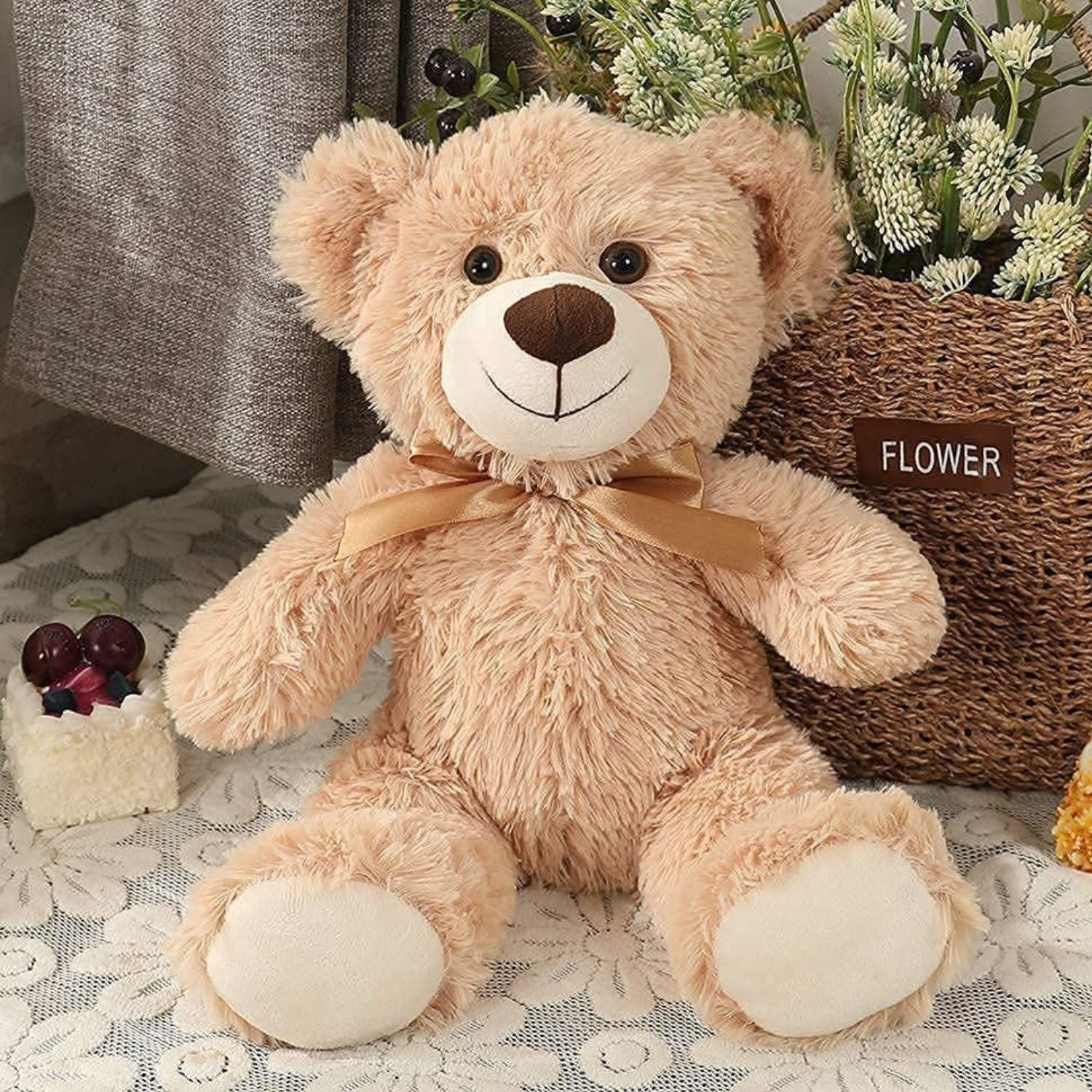 3-Pack Teddy Bear Stuffed Toy Set, White/Grey/Light Brown, 13.8 Inches