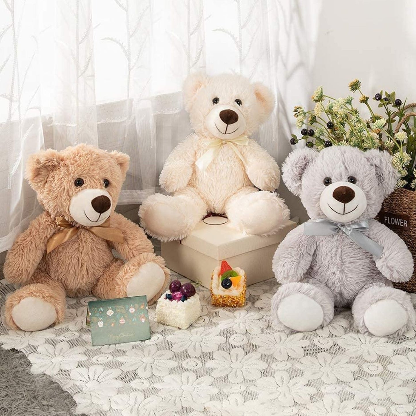 Three Pcs Teddy Bear Plush Toys - 14-inch Teddy Bear Stuffed Animals - Teddy Bear Theme Baby Shower Centerpieces - Valentine's Day Teddy Bears&Gifts - Free Shipping